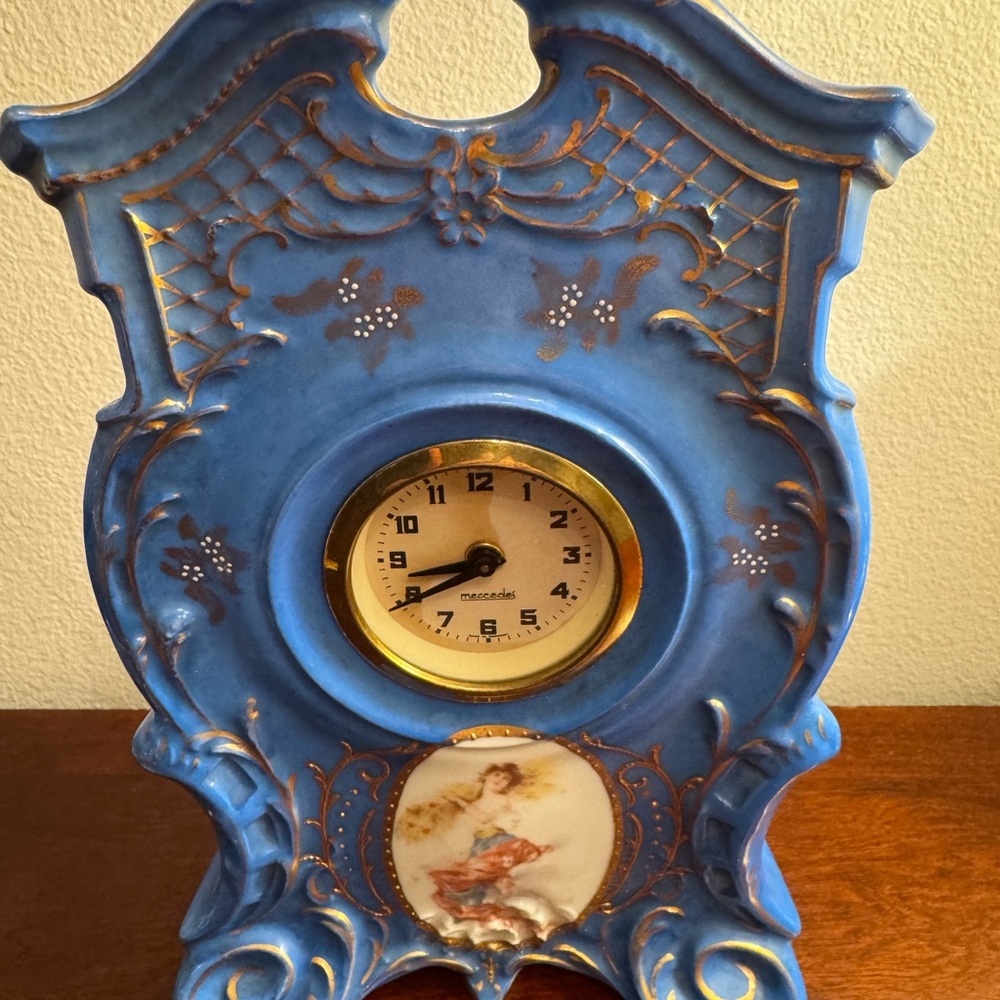 Blue Vintage Victorian Standing Mantle Clock